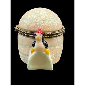Penguin Igloo Glitter Trinket Box with Penguin Trinket Treasure 2 inch